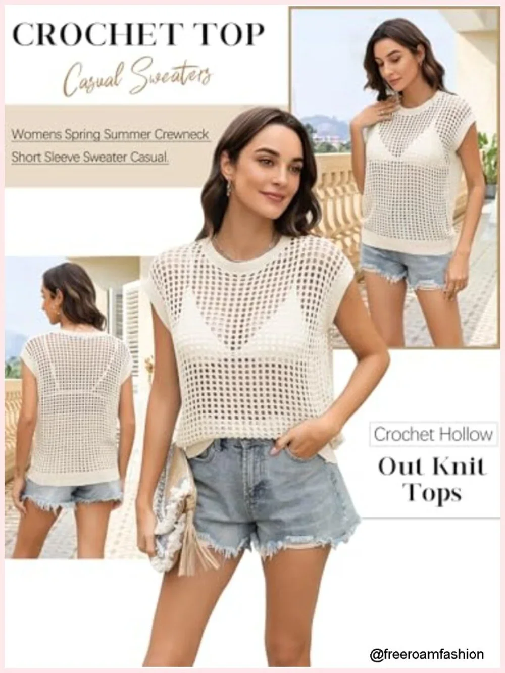Crochet Cover Up Tank Top Hollow Out Cap Sleeve Sweater Vest